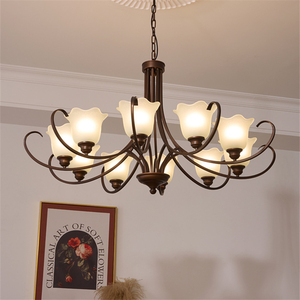 Lámpara de Araña de Hierro Estilo Retro Americano para Sala de Estar, Villa, Hotel, Lámpara Colgante LED Vintage de Vidrio con Garantía de Varios Años - Product Image 1