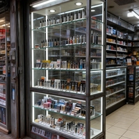 Vitrine de présentation pour présentoir de produits en verre trempé sur mesure avec éclairage LED couleur sur base, idéale pour les boutiques de produits pour fumeurs