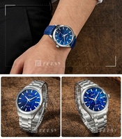Montre en acier inoxydable avec cadran en pierre de lapis-lazuli, style OEM/ODM, logo personnalisé, Relogio Masculino, montre à quartz de luxe étanche pour hommes