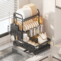 Égouttoir à vaisselle double couche pour cuisine avec design zoné, support pour couteaux et baguettes, porte-tasses, plateau anti-goutte et égouttoir à eau