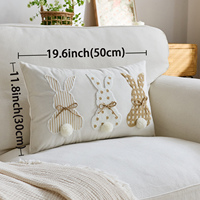 Housses de coussin décoratives modernes en faux lin, motif lapin de Pâques, avec pompons 3D mignons, brodées, amovibles et lavables, vente en gros