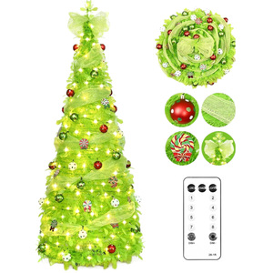 <span class=keywords><strong>Sapin</strong></span> <span class=keywords><strong>de</strong></span> <span class=keywords><strong>Noël</strong></span> pliable <span class=keywords><strong>pré</strong></span>-orné facile à assembler, avec décorations et ruban vert – Meilleures ventes - Product Image 5