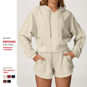 Sudaderas <span class=keywords><strong>con</strong></span> capucha de algodón para mujer <span class=keywords><strong>con</strong></span> cordón cómodo y parte superior recortada <span class=keywords><strong>con</strong></span> cremallera y diseño de otoño para exteriores de otoño de 2017 - Product Image 2