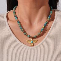 Nouvelle conception bleu Turquoise perles en vrac collier en acier inoxydable aigle pendentif collier en pierre naturelle