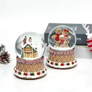 Custom Hars Ambachten Crystal Ball Groothandel Kerstpakketten Glas Water Ballen Musical Box Sneeuwbol