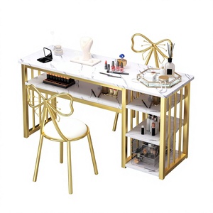 Modern Simple Factory Price Beauty Nail Salon Furniture Metal <b>Frame</b> Salon Nail Station <b>Gold</b> Manicure Nail Table - Product Image 1