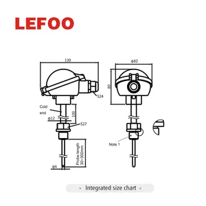 LEFOO LFW20 4 ~ 20ma Pt100 IP65 Transmisor de sensor de temperatura del transductor de temperatura blindado de gas líquido