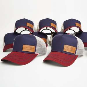 Écusson en cuir Chapeau personnalisé Maille Dos Snapback Coton Chapeaux de camionneur réglables Casquette de baseball vintage Chapeaux personnalisés Broderie - Product Image 1