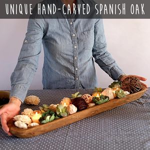 Bát bột trang trí chạm khắc bằng gỗ mộc mạc bát lớn hình bánh mì dài hình bát cho trung tâm nhà, 76.2cm - Product Image 3