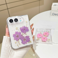Coque de téléphone transparente de luxe avec fleurs séchées réelles et paillettes pour iPhone 18 DUO, en époxy souple