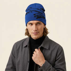 หมวกบีนนี่ถักสีน้ำเงิน รุ่น PSA-C-0136 ของ Protect Style Apparels ลายตัวอักษรสีดำ หมวกฤดูหนาวแบบ unisex สไตล์ลำลอง ผ้าฝ้าย 100% ทรง 6 แผง - Product Image 6