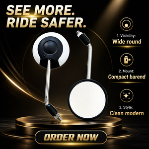 Rétroviseur <span class=keywords><strong>de</strong></span> <span class=keywords><strong>guidon</strong></span> <span class=keywords><strong>de</strong></span> moto rond avec tige chromée pour Scrambler et Naked Bike - Product Image 2