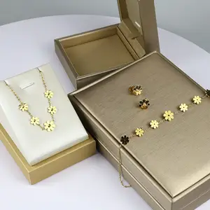 Stainless Steel 18k Gold Plated Jewelry Waterproof Double-sided Bracelet Necklace Earrings Set Women Fashion Jewelry Set