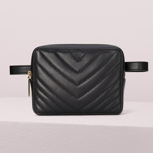 Benutzer definierte schwarze PU Leder geste ppte Geld gürtel Geldbörse Gürtel tasche Damen Damen Taillen tasche - Product Image 2