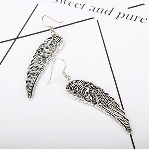 ZRM Punk Retro Vintage Angel Wings <strong>Charm</strong> Earrings Drop Feather <strong>Silver</strong> Hanging Dangle Zinc Alloy for Women Girls Gothic Jewelry - Product Image 3