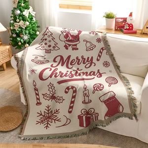Merry <b>Christmas</b> <b>Throw</b> Blanket Rectangular Polyester Acrylic Jacquard Anti-Pilling Home Decor Winter Use - Product Image 1