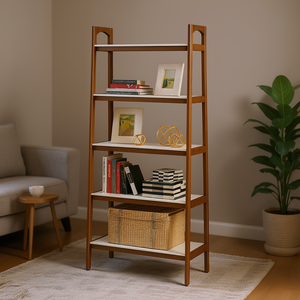 Libreria a Scala in Legno Moderna a 4 Ripiani, Scaffale Autoportante per Soggiorno - Product Image 2