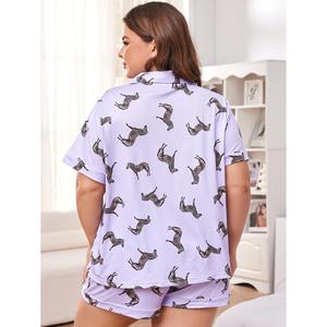 Womens Plus Size XL-4XL Impresso Pijamas Macios Conjunto de Manga Curta e Shorts Pijamas Pijamas Casa Roupas Menina Conjunto Pijama - Product Image 3