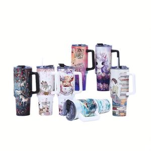 40 oz Leak-Proof Insulated Tumbler with Handle & Straw Lid, Customized Pattern Design Coffee Travel Mug Gift for Mom - Product Image 3