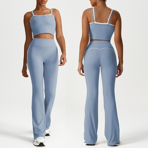 Flare Legging &amp; tank Top 2 Piece Set Baby pink <strong>Base</strong> Line New Design Bra Butt Lift Legging Athletic <strong>Outfit</strong> Custom Sport Yoga Set - Product Image 1