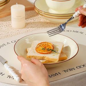 Factory Direct China Porcelain Tableware Cream-Colored Red-Rimmed Large Dinnerware <b>Set</b> <b>Microwave</b> & Dishwasher Safe Eco-Friendly - Product Image 5