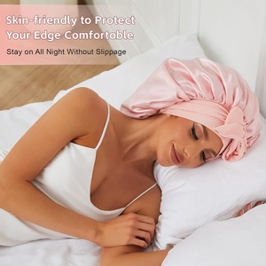Anpassbares Logo Verstellbare Seiden-Satin Haarbonnet Luxuriöses Bindeband Langer Schwanz Einlagige Mütze Schlafmütze für Frauen - Product Image 5