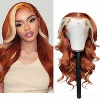 Pelucas de Encaje Frontal HD 13x4 con Ondas Suaves y Transparentes, Reflejos Naranja Jengibre 613 #   Cabello Humano Brasileño Remy Rubio, Densidad 180%, 10A