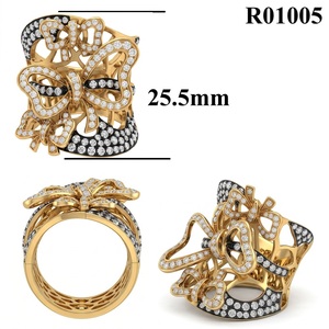 Bague Papillon Premium en Or Rose Massif 18K avec Rhodium Noir, Diamants Blancs et Pavé de Diamants, Sertissage Ajoure, Cadeau d'Anniversaire - Product Image 6