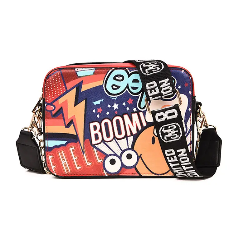 2019 Mode PU Zak Nieuwe Koreaanse Stijl Sling Schoudertas Graffiti Kleurrijke Crossbody Tas Vrouwen