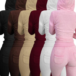 Setelan Baju Wanita Musim Gugur, Rompi, Celana Olahraga Resleting, dan Hoodie, Bahan Terry Towelling, Setelan Celana Jogger Dua Potong, Rajutan Kasual Musim Panas - Product Image 2