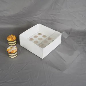 Boîte à gâteaux avec logo personnalisé taille papier pliant fête de mariage emballage de gâteau transparent 16ct Mini boîte à cupcakes avec fenêtre
