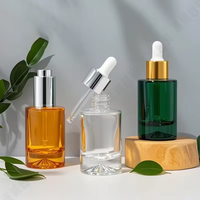 Flacons compte-gouttes en verre marron dégradé personnalisables avec logo, 30 ml et 50 ml, à épaule plate, pour huiles essentielles et sérums, compte-gouttes anti-fuite