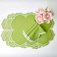 Napperons à bords festonnés avec lettres brodées, serviettes en lin à bords festonnés, 100% lin