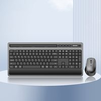 104 teclas alemán España Rusia Japón coreano EE. UU. Diseño Bluetooth recargable inalámbrico teclado y ratón combinado con soporte para teléfono