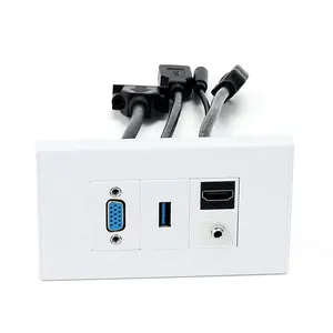 Type VGA HD MI Audio Wall Plate Port Switch USB Port Face Plate with 4 Female to Female Cable