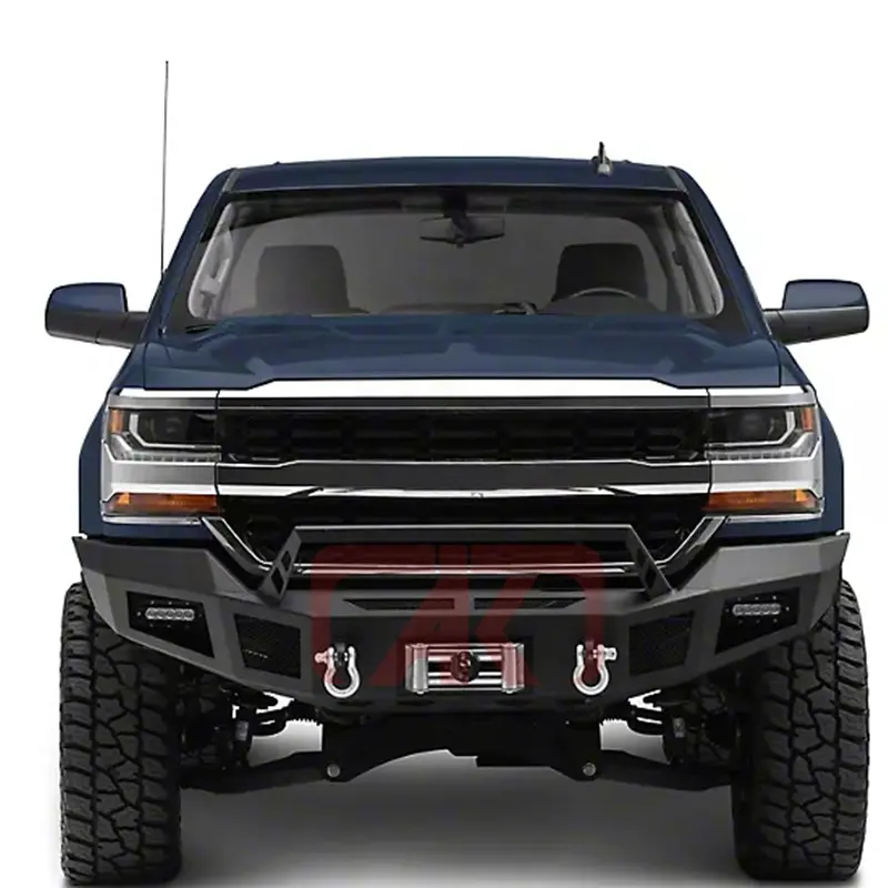 Heavy Duty Bull Bar Winch Front Bumper With LED Fog Lights For Chevy Silverado 1500 GMC Sierra 1500 2016-2018