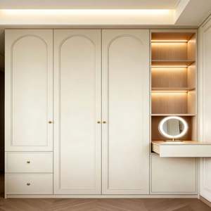 Armario de Estilo Europeo Simple y Lujoso, Diseño de Puerta Arqueada Personalizado, Tocador Integrado, Gabinete de Almacenamiento Ajustable - Product Image 2