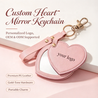 Porte-clés miroir en cuir PU en forme de cœur personnalisé, miroir de poche cosmétique portable avec logo personnalisé pour cadeau