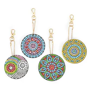 4 pcs thiết lập Mandala DIY sở thích thủ công kim cương thêu tranh móc khóa