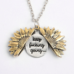 Nuevo collar negro con letras grabadas de girasol y flor de aleación, estilo europeo y americano, venta al por mayor transfronteriza - Product Image 1