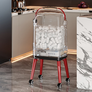 [Brand] Kitchen Trash Can Cylindrical With Wheels Push To Open Lid Indoor Use Creamy White Vintage Red - Product Image 4