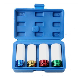 1/2 inch ổ đĩa hợp kim bánh xe tác động sâu ổ cắm thiết lập <span class=keywords><strong>17mm</strong></span> 19mm 21mm 22mm 4pcs Thêm mỏng Tường Nhiều màu Metric Lug Nut ổ cắm - Product Image 1