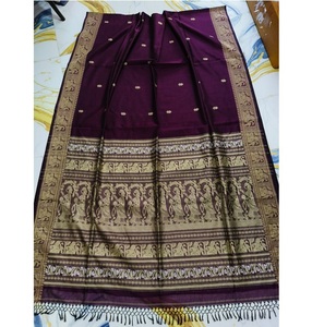 Sari en coton Baluchuri de luxe, tissage artisanal classique, vêtement ethnique indien pour occasions spéciales et fêtes, pour femmes - Product Image 5
