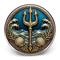 Pièce de monnaie commémorative Poseidon Trident Ocean Challenge Coin, vague marine, coquillage, corail, nautique, pièce de collection