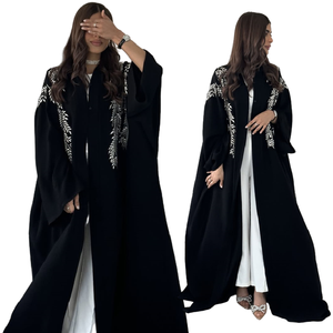 188 Abiti Islamici Modesti di Alta Qualità <span class=keywords><strong>Aya</strong></span> Dubai, Cardigan Lungo Ricamato Nero per Donne, Vestito Musulmano Femminile <span class=keywords><strong>Aya</strong></span> - Product Image 1