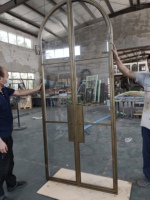 Puertas Sencillas de Acero con Vidrio Curvo Intercambiable para Entrada Principal de Casas, Rejillas Inteligentes de Vidrio Esmerilado para Interiores y Exteriores