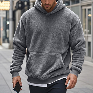Sweat à capuche en molleton Sherpa bleu pour homme, coupe oversize, respirant, streetwear d'hiver - Product Image 2