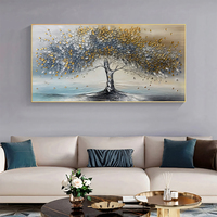 Arbre de vie peinture à l'huile sur toile grand abstrait texturé bleu gris fleur arbre mur Art personnalisé moderne salon décor