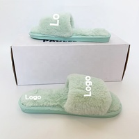 Chaussons d'intérieur en fourrure pour femmes avec logo personnalisé, pantoufles chaudes à une bride en peluche douce pour l'hiver