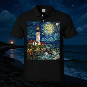 Camiseta con gráfico marino de faro estilo Van Gogh, Noche estrellada - Product Image 3